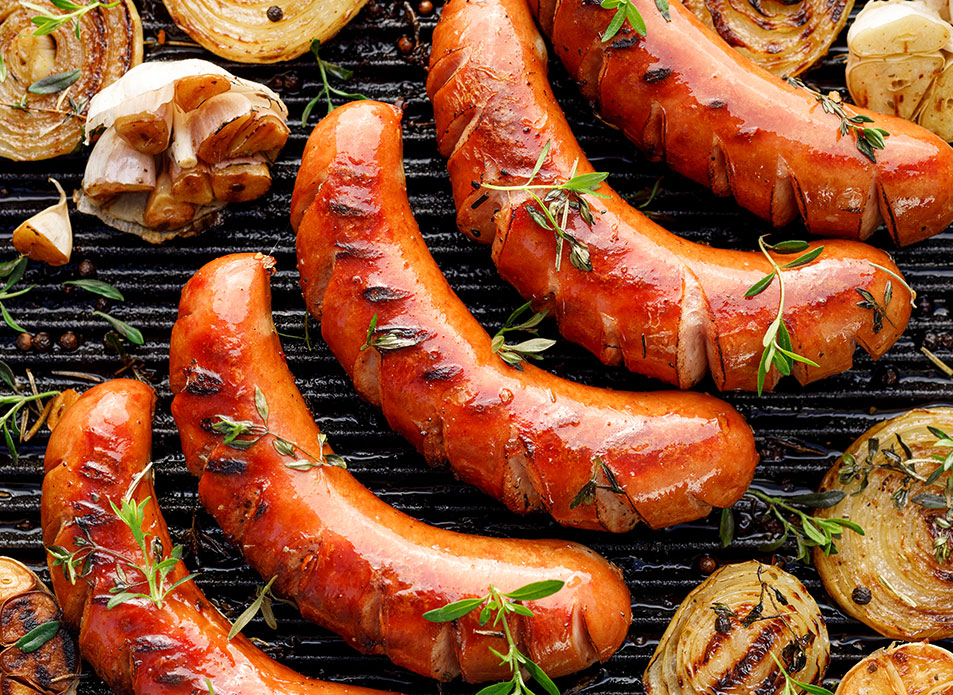 Kräutergrillwurst mit frischen Zwiebeln und Knoblauch Rückert